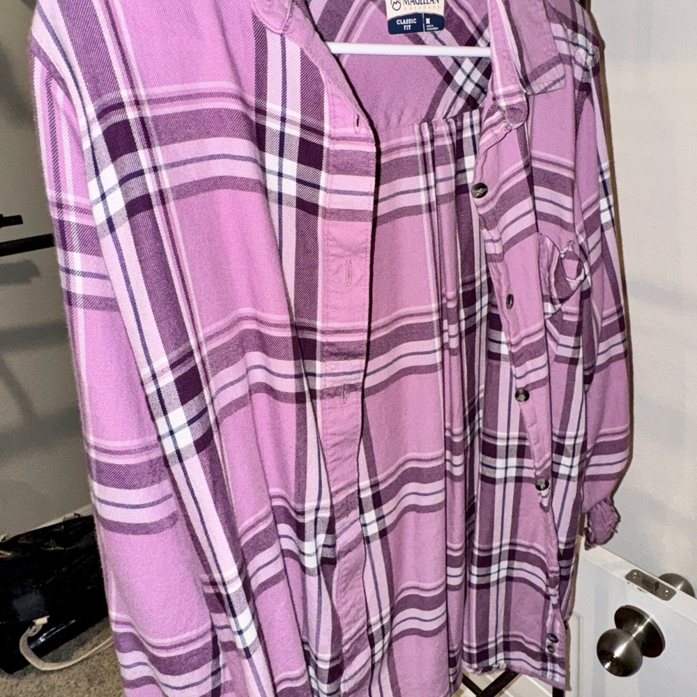 Magellan Outdoors Purple Plaid Button Down Shirt